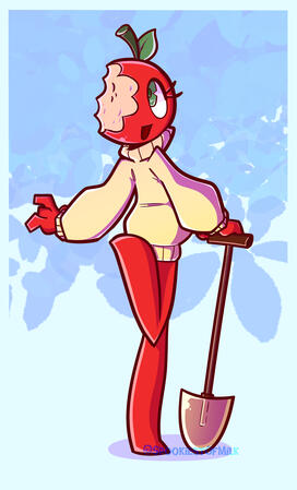 Apple Girl Art Fight An ArtFight2026 entry of a cute Apple girl with a shovel.